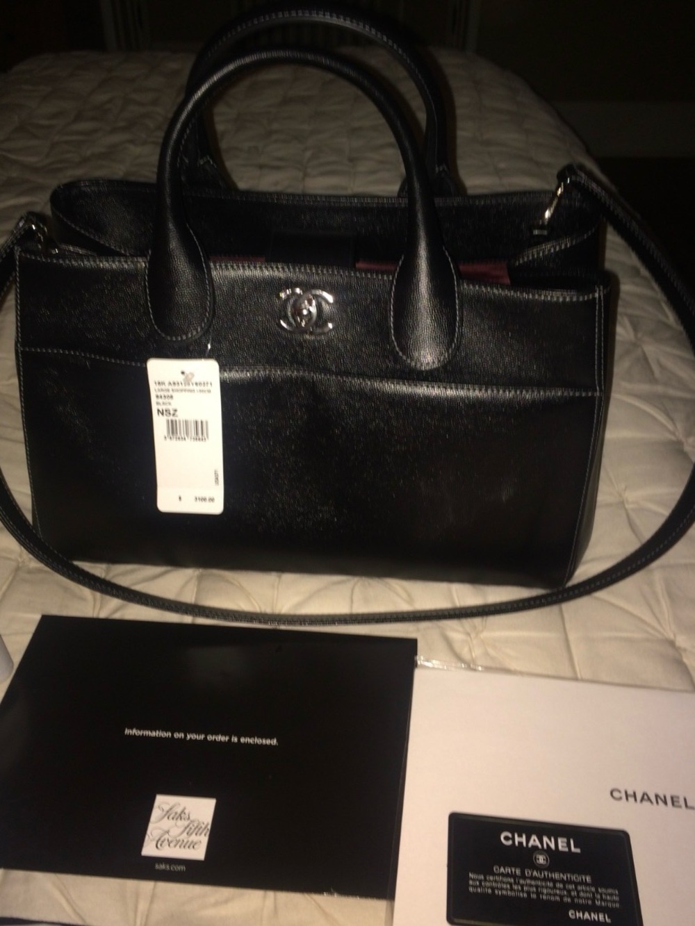 CHANEL Black Leather Satchel with Silver CC Logo